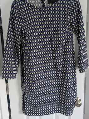 J. Crew Navy and Cream Geometric Shift Dress